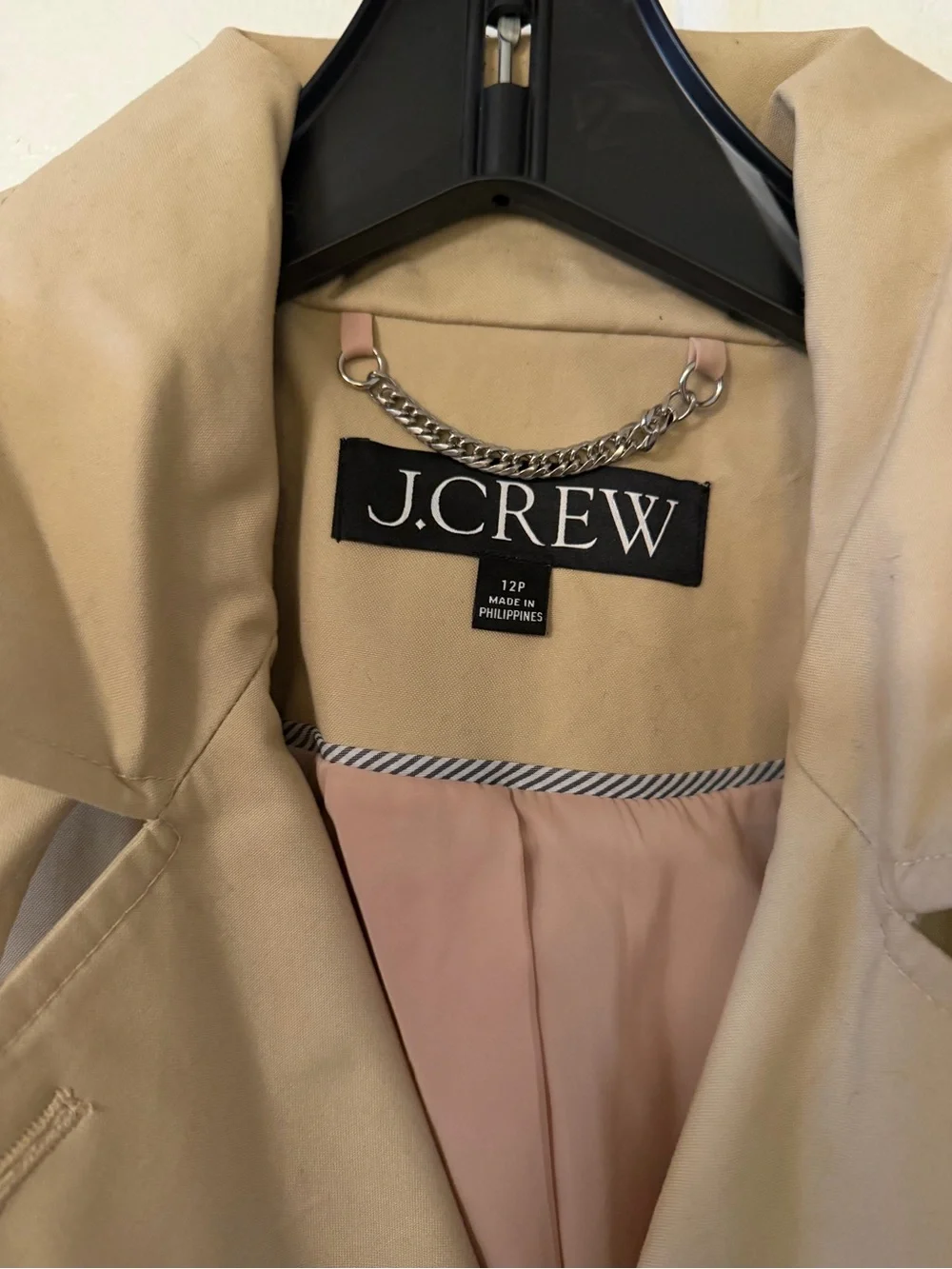 J. Crew Women's Petite Beige Double-Breasted Trench Coat with Hood